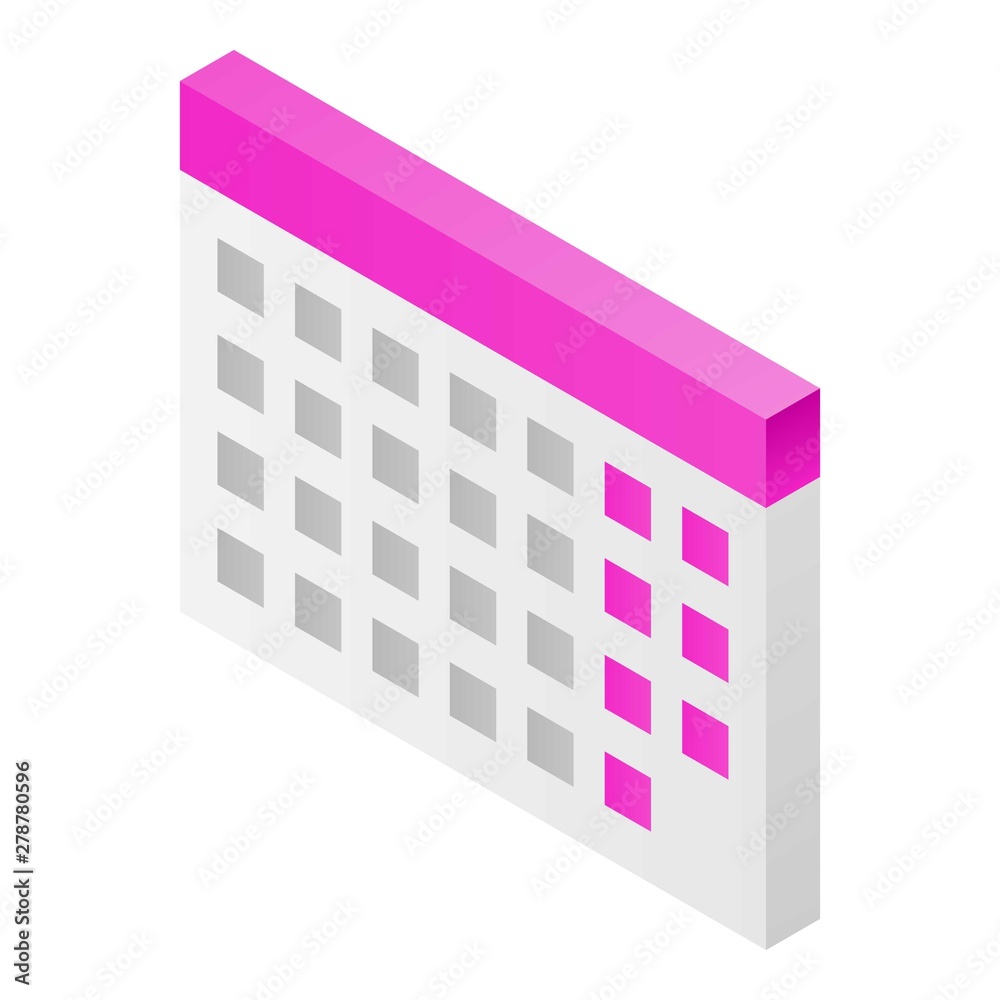 Calendar icon. Isometric of calendar vector icon for web design isolated on white background