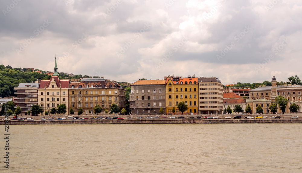 Building near the Danubio river in Budapest in a cloudy day.