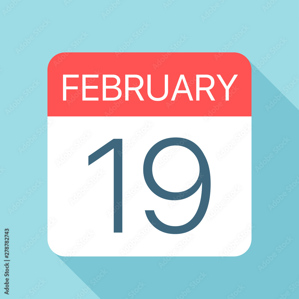 February 19 - Calendar Icon. Vector illustration of one day of month February 19 - Calendar Icon. Vector illustration of one day of month