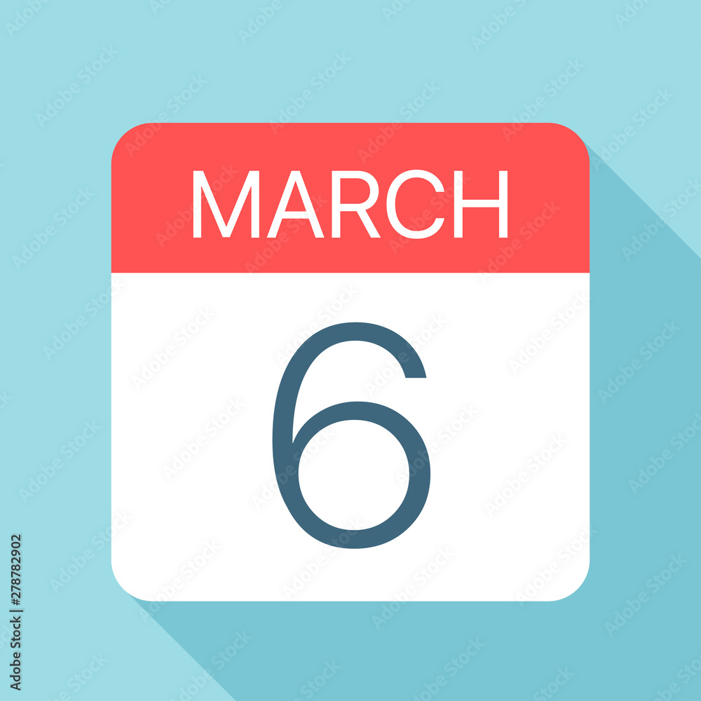 March 6 - Calendar Icon. Vector illustration of one day of month March 6 - Calendar Icon. Vector illustration of one day of month