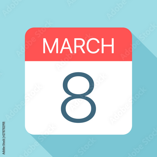March 8 - Calendar Icon. Vector illustration of one day of month