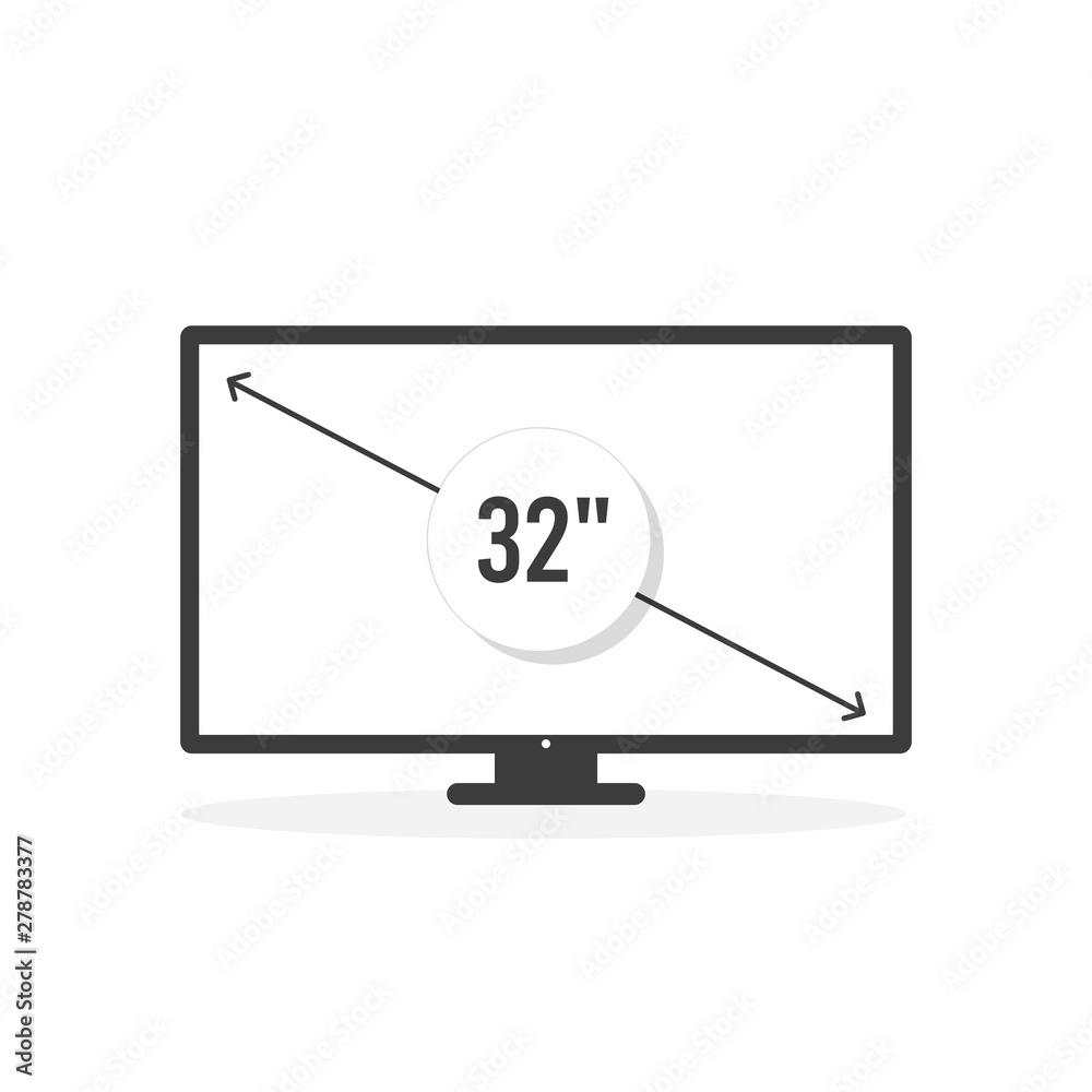 Smart TV icon. Diagonal screen size 32 inches. Vector illustration, flat  design Stock Vector | Adobe Stock