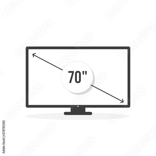 Smart TV icon. Diagonal screen size 70 inches. Vector illustration, flat design