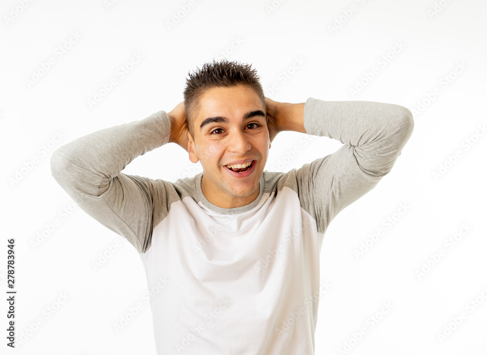 Close up portrait of surprised and happy man celebrating victory and wining lottery Close up portrait of surprised and happy man celebrating victory and wining lottery