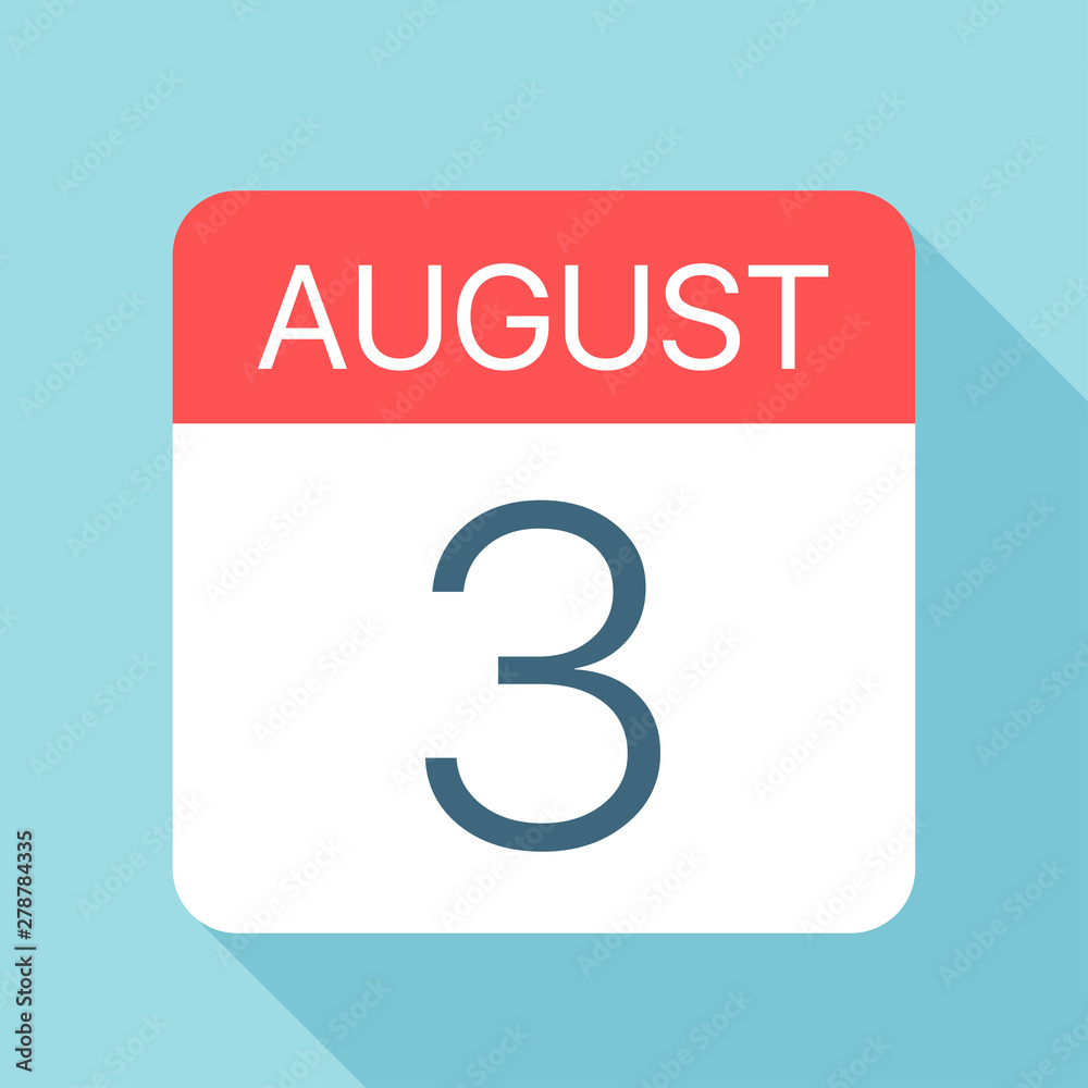 August 3 - Calendar Icon. Vector illustration of one day of month August 3 - Calendar Icon. Vector illustration of one day of month