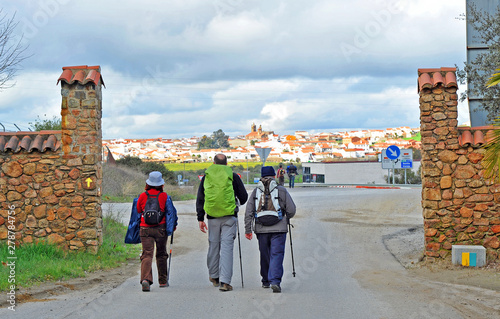 Entrance of pilgrims in Monesterio village in the Way to Santiago (Via de la Plata) at province of Badajoz Extremadura. Via de la Plata is St. James Way (Camino de Santiago) from Seville to Santiago photo