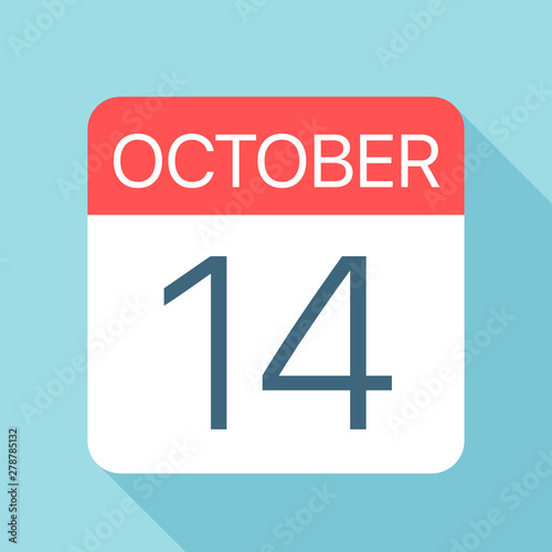 October 14 - Calendar Icon. Vector illustration of one day of month