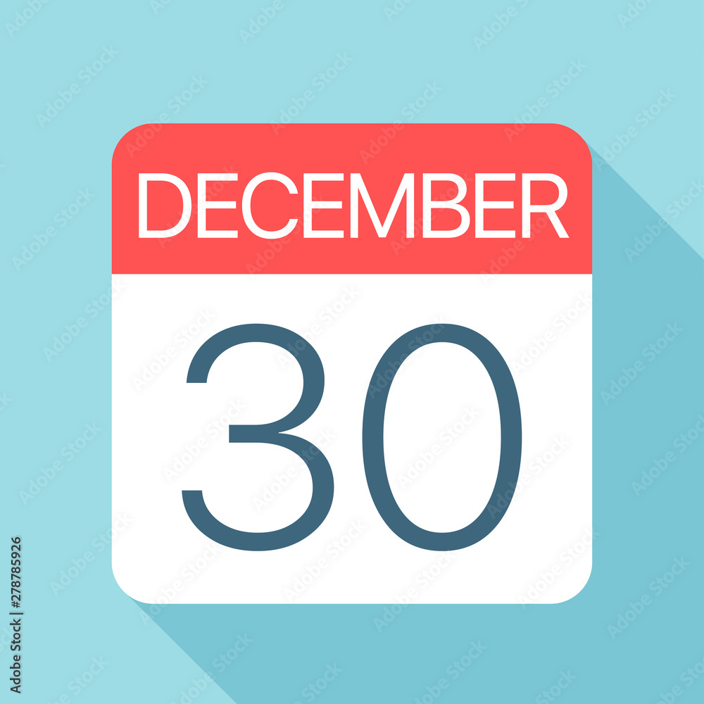 December 30 - Calendar Icon. Vector illustration of one day of month December 30 - Calendar Icon. Vector illustration of one day of month