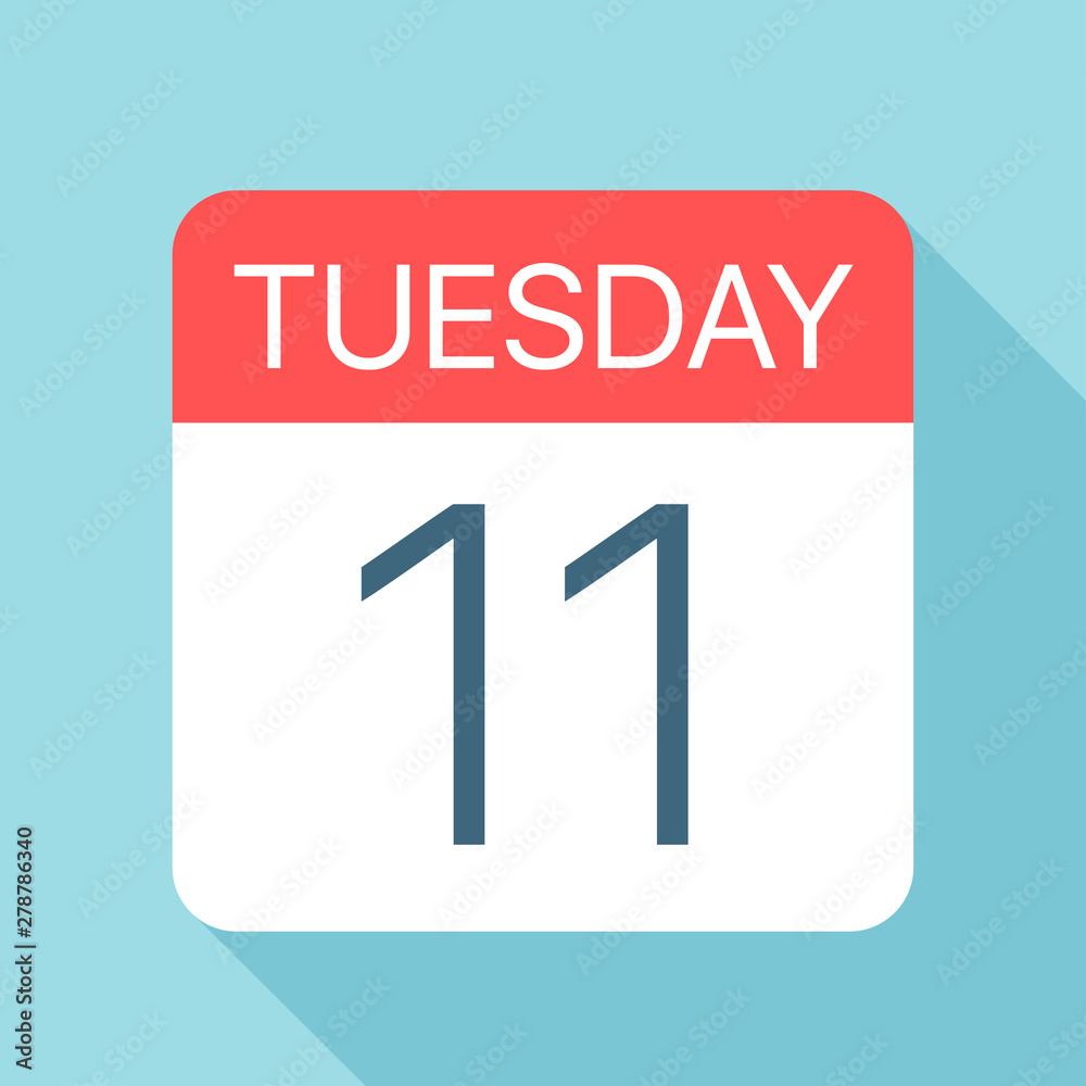 Tuesday 11 - Calendar Icon. Vector illustration of week day paper leaf. Calendar Template Tuesday 11 - Calendar Icon. Vector illustration of week day paper leaf. Calendar Template