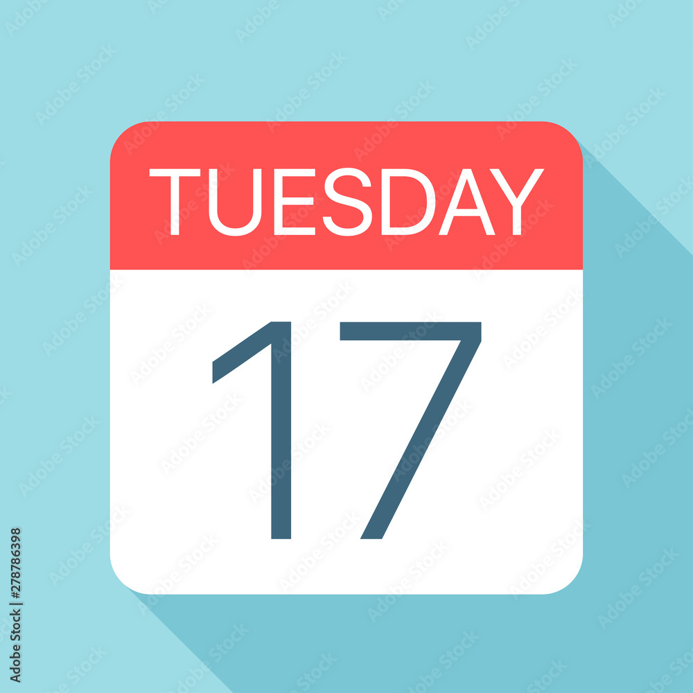 Tuesday 17 - Calendar Icon. Vector illustration of week day paper leaf. Calendar Template Tuesday 17 - Calendar Icon. Vector illustration of week day paper leaf. Calendar Template