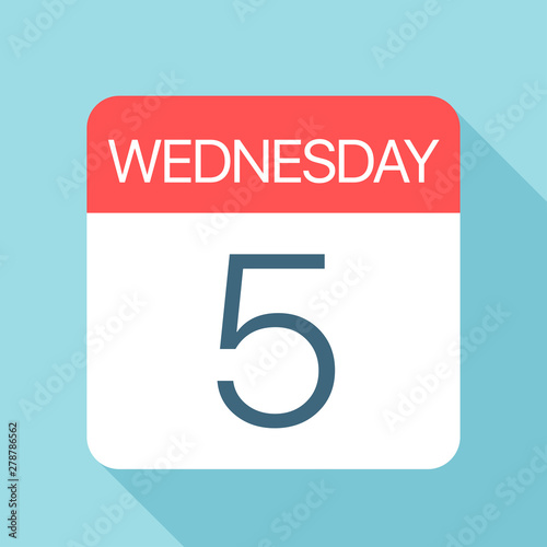 Wednesday 5 - Calendar Icon. Vector illustration of week day paper leaf. Calendar Template