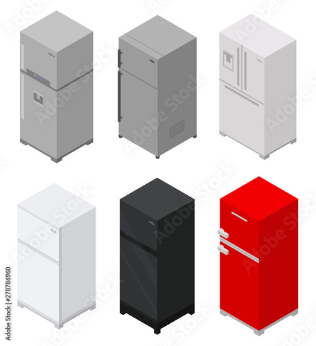 Fridge icons set. Isometric set of fridge vector icons for web design isolated on white background