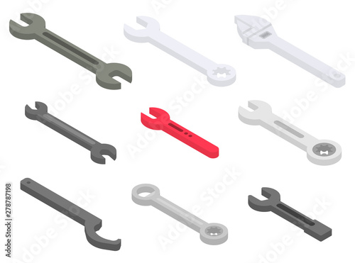 Wrench icons set. Isometric set of wrench vector icons for web design isolated on white background