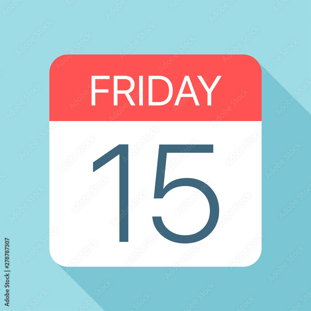 Friday 15 - Calendar Icon. Vector illustration of week day paper leaf. Calendar Template Friday 15 - Calendar Icon. Vector illustration of week day paper leaf. Calendar Template