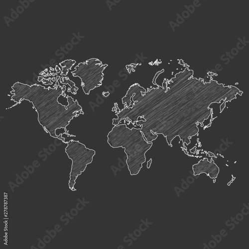Fototapeta Naklejka Na Ścianę i Meble -  scribble map of the world on gray background