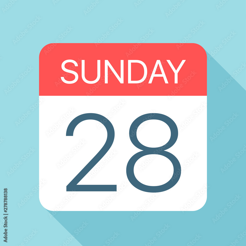 Sunday 28 - Calendar Icon. Vector illustration of week day paper leaf. Calendar Template Sunday 28 - Calendar Icon. Vector illustration of week day paper leaf. Calendar Template