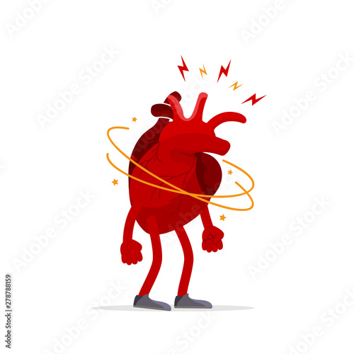 Stress and depression creative concept. Human heart organ with a headache, health problems,pain head,tired.