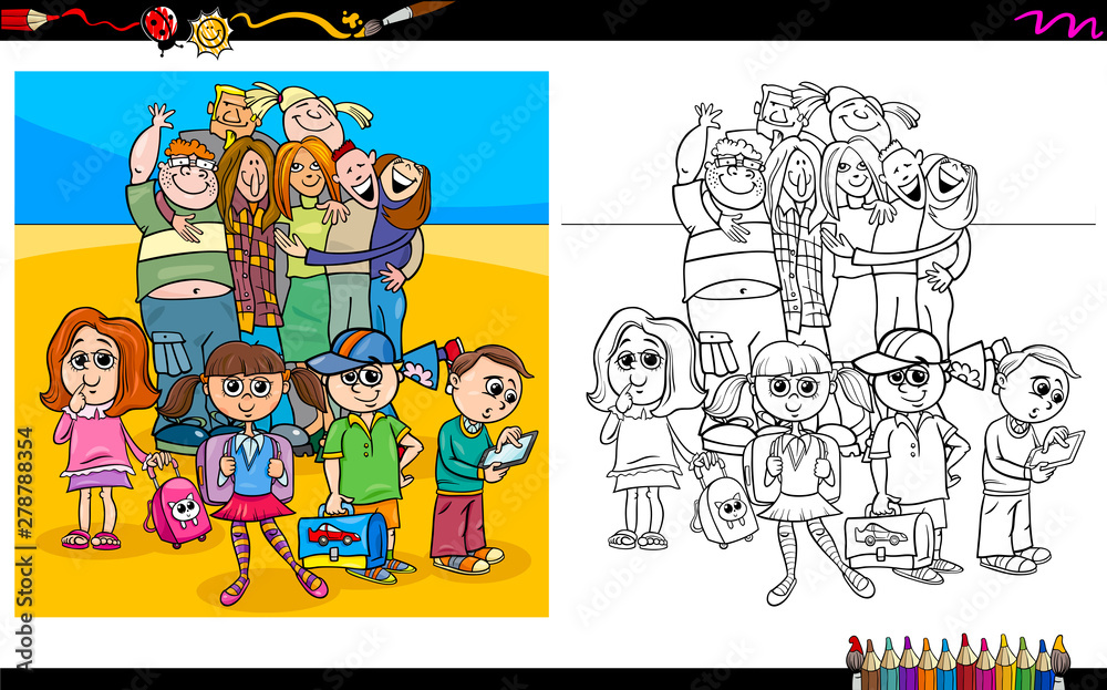 kids and teen characters coloring book