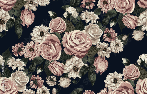 Elegant pattern of blush toned rustic flowers isolated in a solid background great for textile print, background, handmade card design, invitations, wallpaper, packaging, interior or fashion designs.