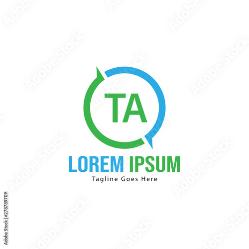 Initial TA logo template with modern frame. Minimalist TA letter logo vector illustration