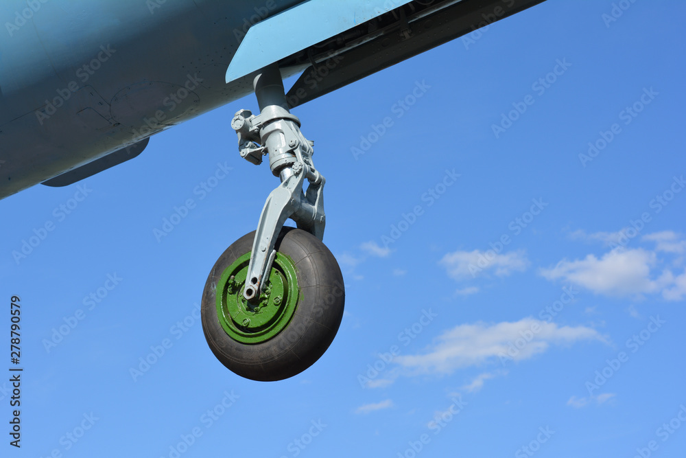 Nose landing gear of aircraft fighter MIG21. Stock Photo Adobe Stock