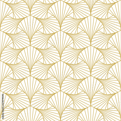 Thin line geometric 3d doodle seamless vector pattern in gold color