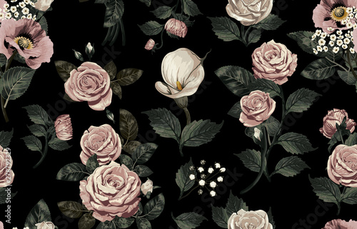 Wallpaper Mural Elegant pattern of blush toned rustic flowers isolated in a solid background great for textile print, background, handmade card design, invitations, wallpaper, packaging, interior or fashion designs. Torontodigital.ca