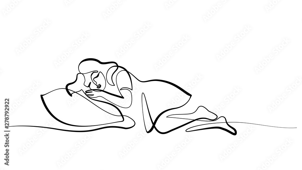 Sleeping a little girl. Vector line illustration Sleeping a little girl. Vector line illustration