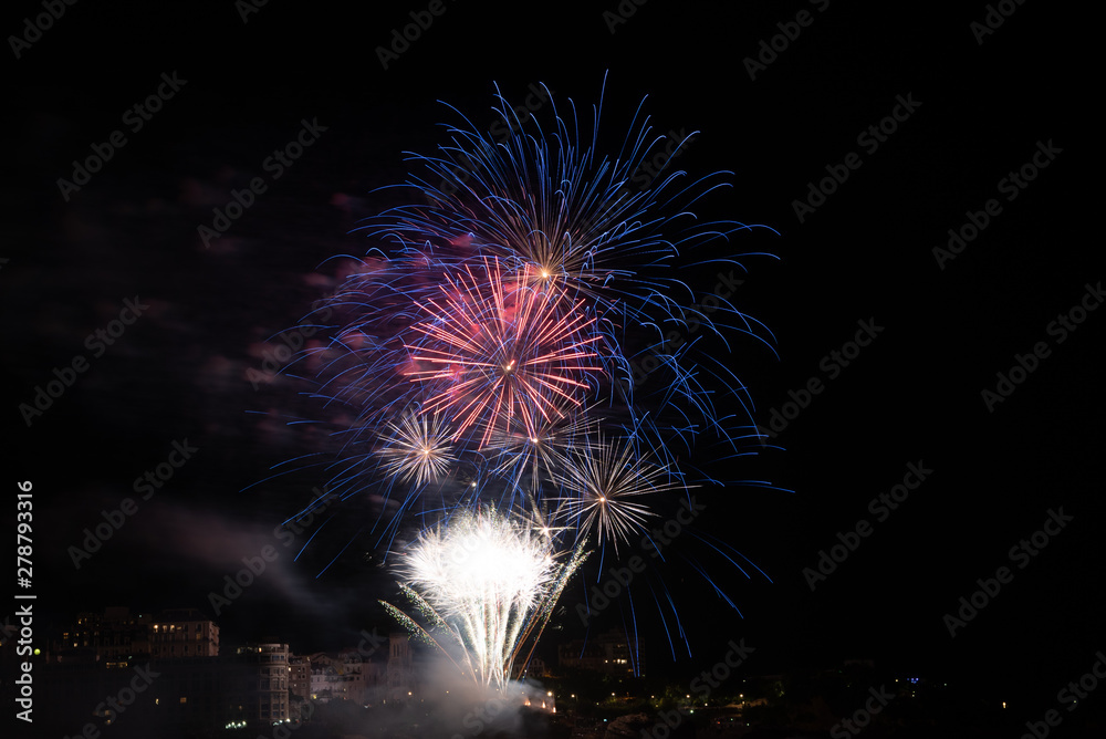 Firework celebrating Bastille Day in Biarritz city. Basque Country of France. Firework celebrating Bastille Day in Biarritz city. Basque Country of France.