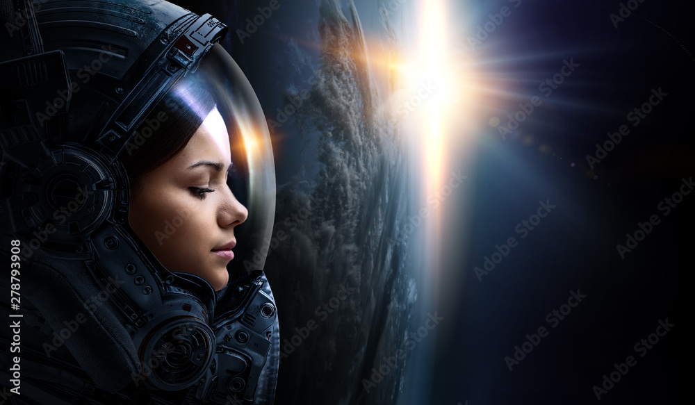Astronaut and planet, human in space concept - obrazy, fototapety, plakaty 