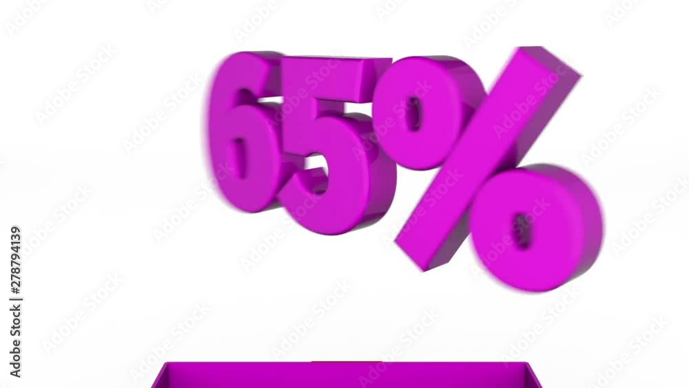 3d animation of gift box with 65% off announcement. 3d animation of gift box with 65% off announcement.