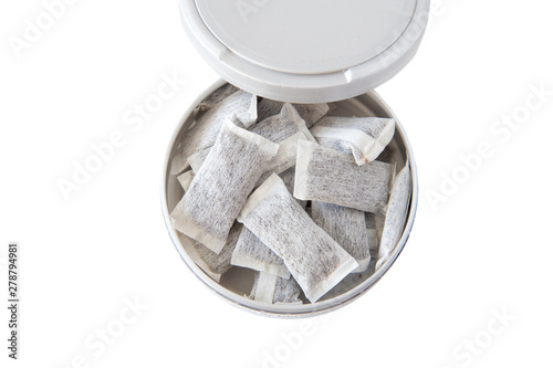 A box of Swedish snus on white background with clipping path