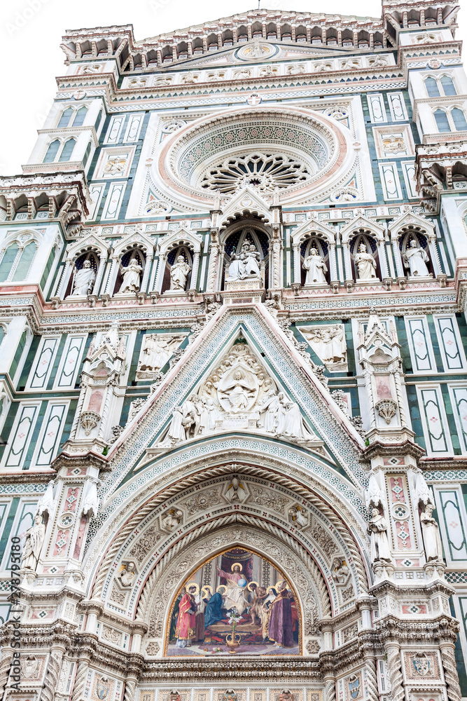Detail of the facade of the beautiful Florence Cathedral consecrated in 1436