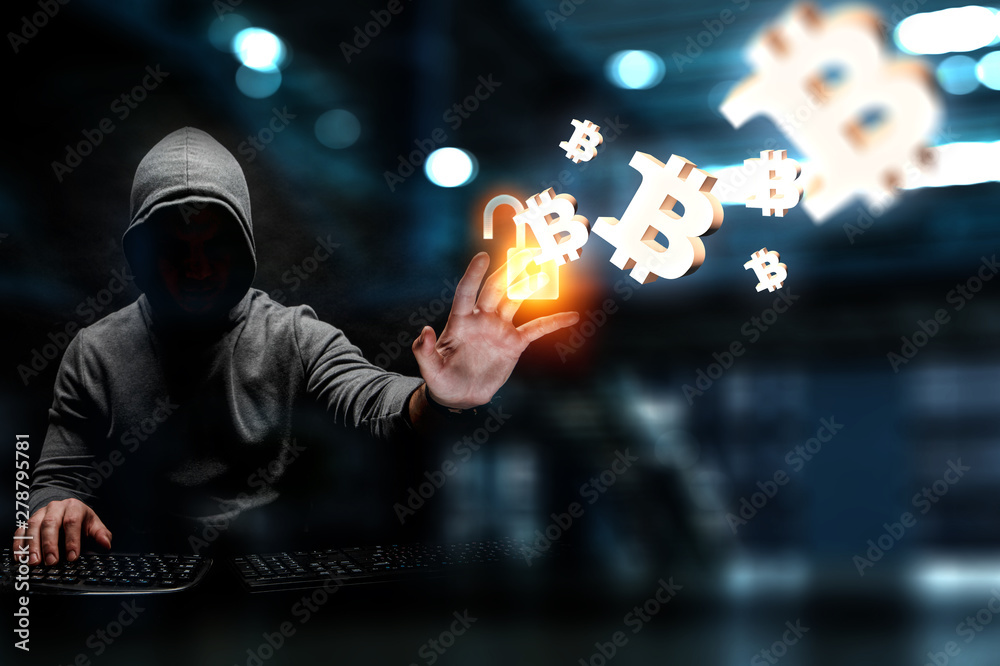 Hacker hunting for crypto currency - obrazy, fototapety, plakaty 