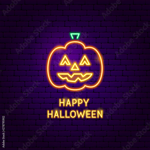 Happy Halloween Pumpkin Neon Label