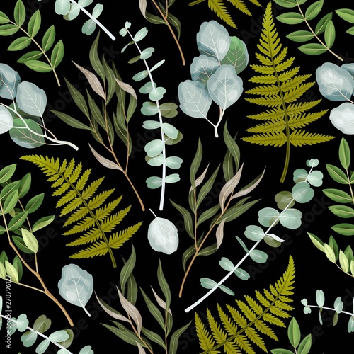 Vector seamless pattern with high detailed leaves