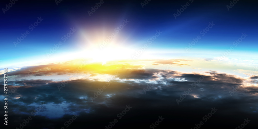 Earth with sunrise on blue space background Earth with sunrise on blue space background
