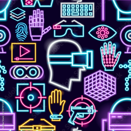 Virtual Reality Neon Seamless Pattern