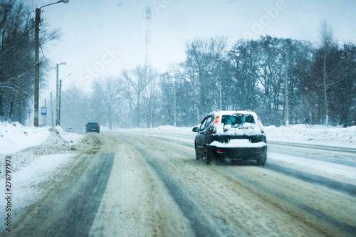 Winter Road snowing in winter season.