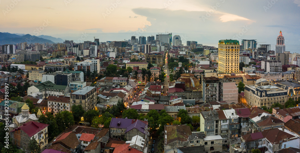 Panoramic view of Batumi, Georgia. Twilight over the old city and Downtown of Batumi - capital of Adjara, Georgia.