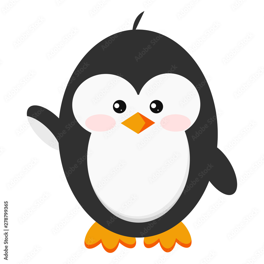 Cute baby penguin icon in standing hi pose isolated on white