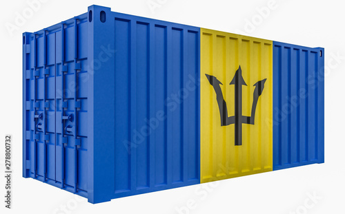 3D Illustration of Cargo Container with Barbados Flag