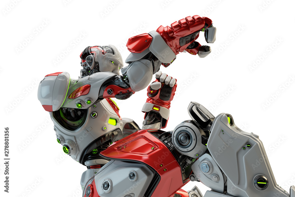 White-red robot boxer making punch in the air, 3d rendering White-red robot boxer making punch in the air, 3d rendering