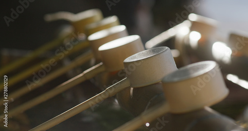 Japanese water purification, wash hand before enter the temple, bamboo ladle