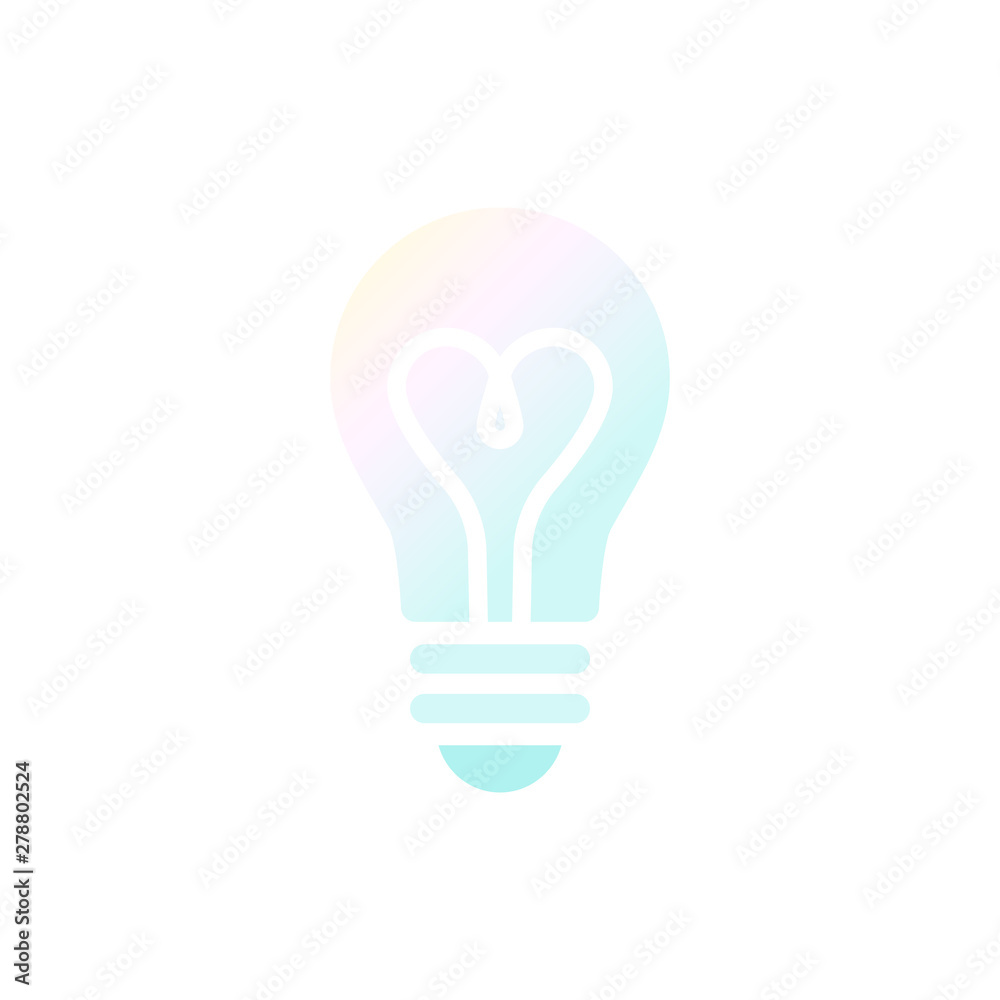 Light bulb glowing. Isolated electric lamp on white background. Pastel color. Heart filament. Vector illustration, flat design Light bulb glowing. Isolated electric lamp on white background. Pastel color. Heart filament. Vector illustration, flat design