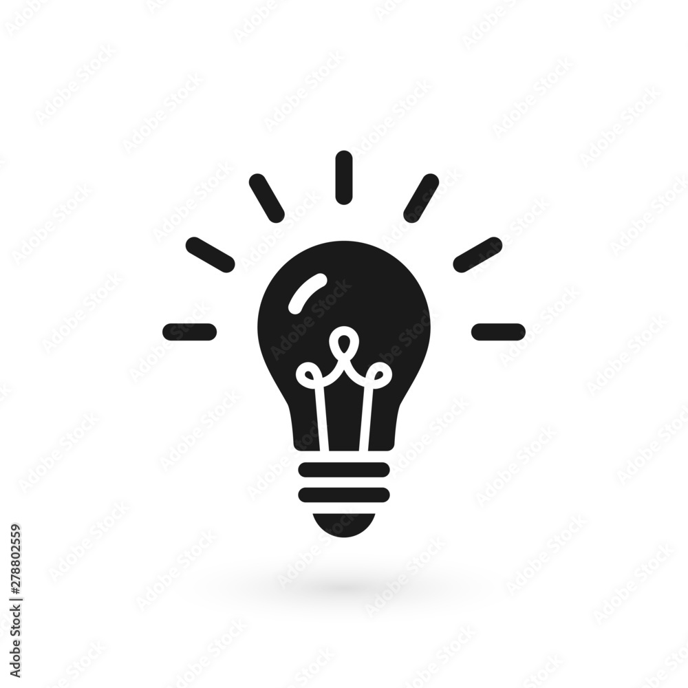 Black light bulb glowing icon. Isolated electric lamp on white background. Vector illustration, flat design Black light bulb glowing icon. Isolated electric lamp on white background. Vector illustration, flat design