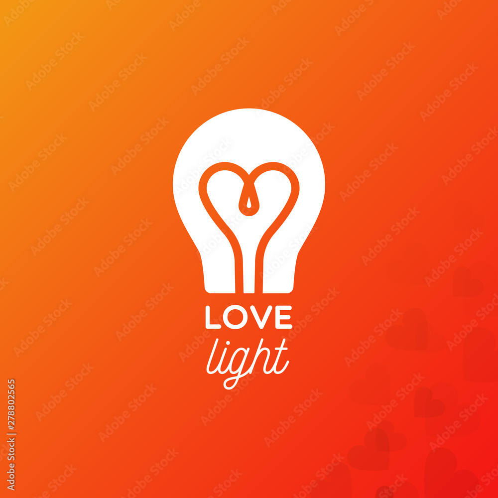 Light bulb icon. Isolated electric lamp on gradient background. Heart filament. Love light. Vector illustration, flat design Light bulb icon. Isolated electric lamp on gradient background. Heart filament. Love light. Vector illustration, flat design