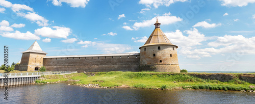 Shlisselburg, Russia - June 22, 2019: Historical fortress Oreshek is an ancient Russian fortress. Shlisselburg Fortress near the St. Petersburg, Russia. Founded in 1323