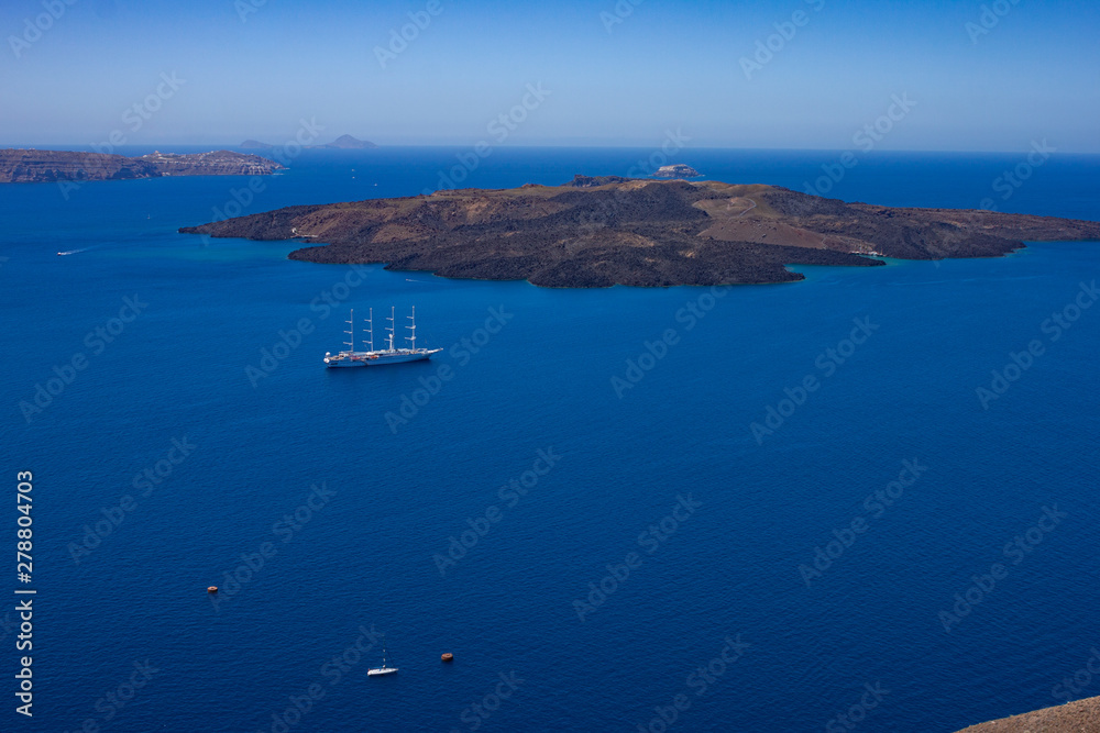 view of Nea Kameni, Santorini, Greece