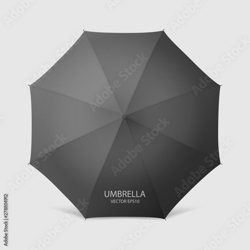Vector 3d Realistic Render Black Blank Umbrella Icon Closeup Isolated on White Background. Design Template of Opened Parasol for Mock-up, Branding, Advertise etc. Top View